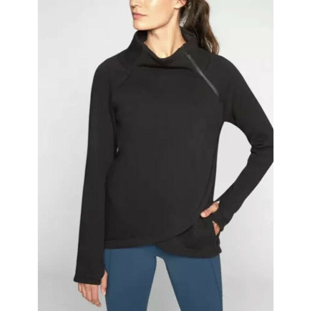Athleta Women's Cozy Karma Asym Pullover Black Sweatshirt Size Small Comfortable